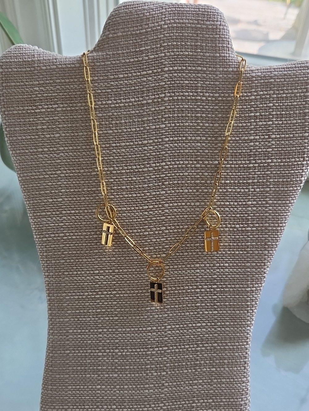 Plunder Set Paperclip Necklace with 3 Cross Charms